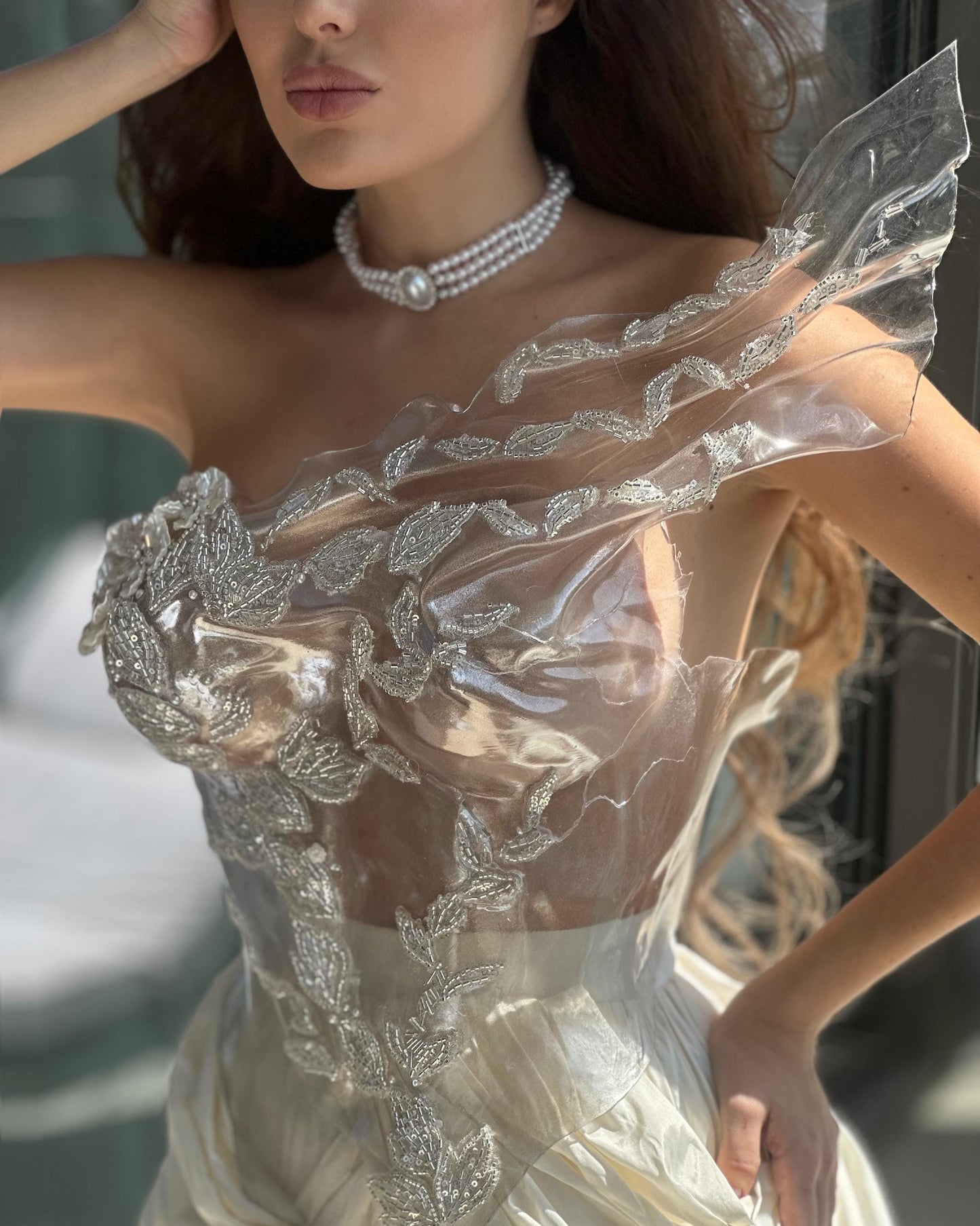 Bridal rhinestone pearl corset top Aria