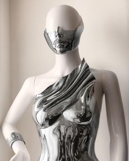 Silver metal custom corset bustier top