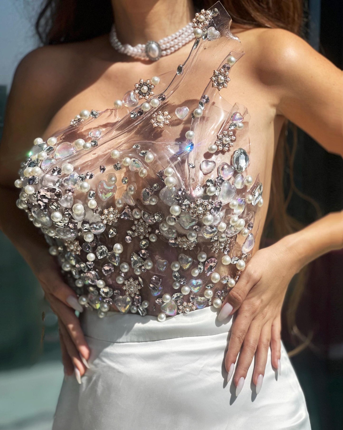 Pearl rhinestone bridal corset top Sophie