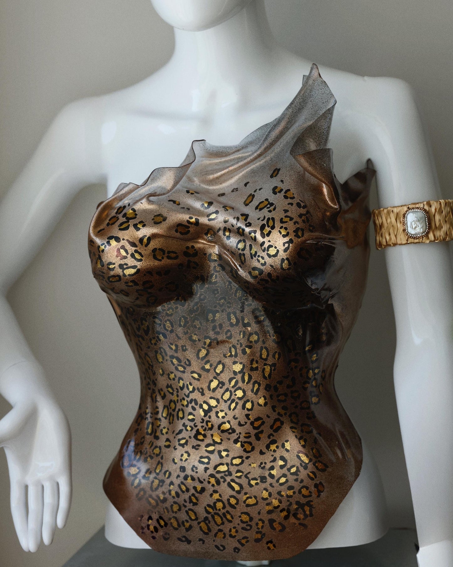 Leopard print plastic corset top