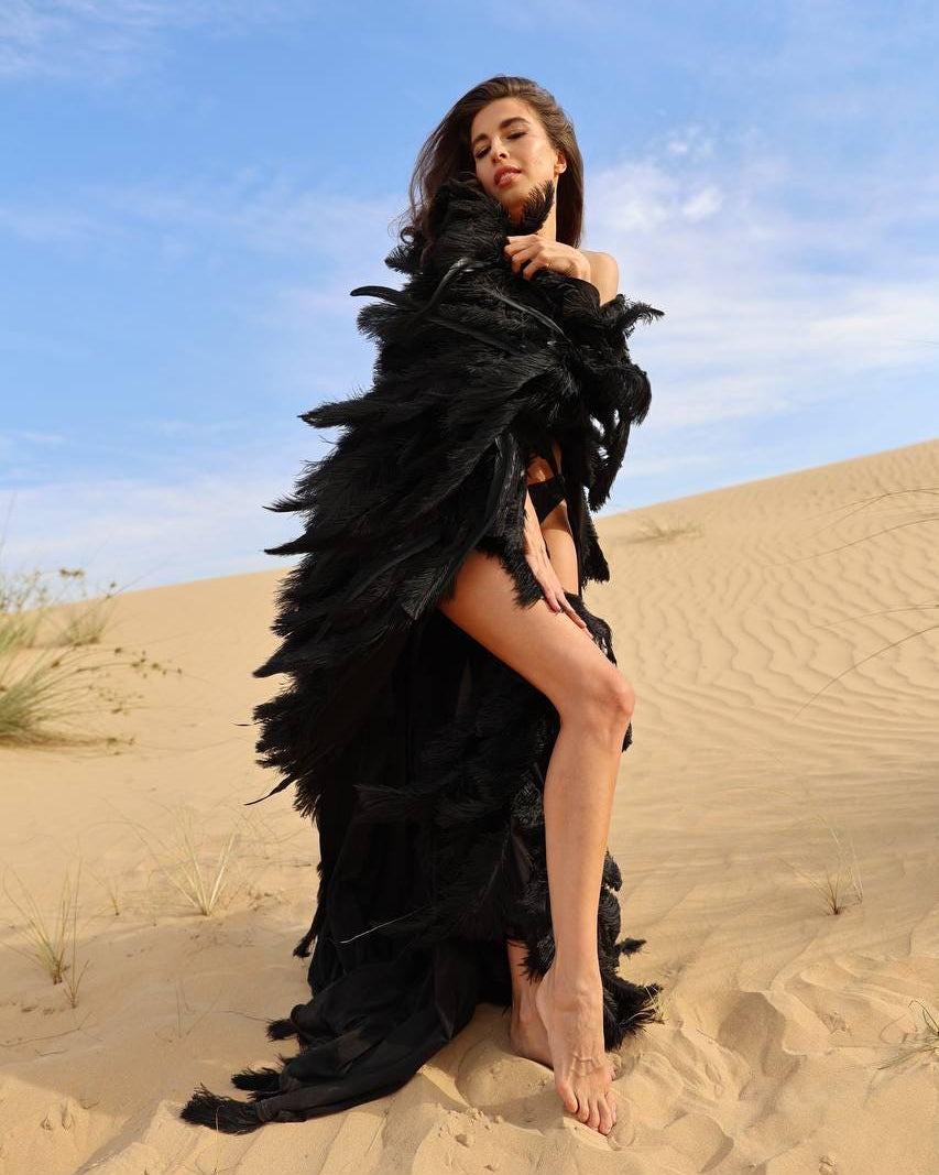 Black Ostrich Feather Cape