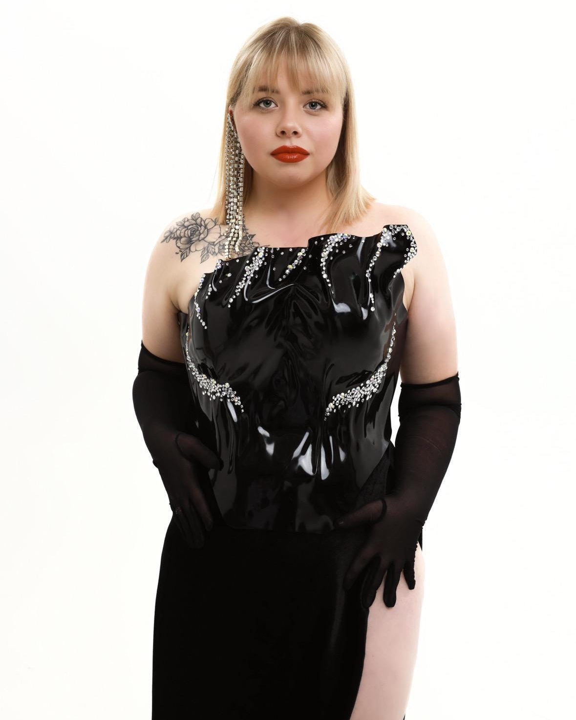 Black plus size Corset with rhinestone