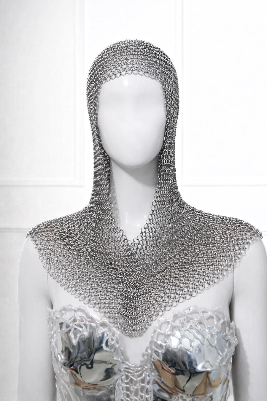 Silver chainmail headpiece