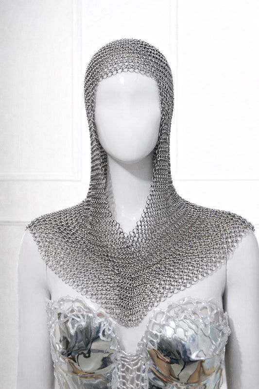 Silver chainmail headpiece