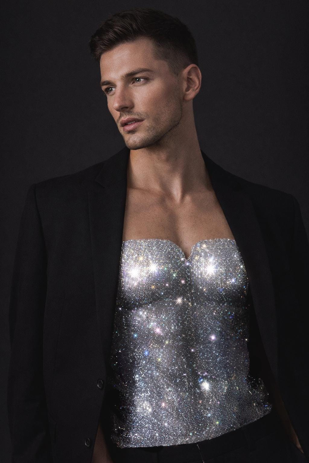 Men’s silver corset top Rhinestone