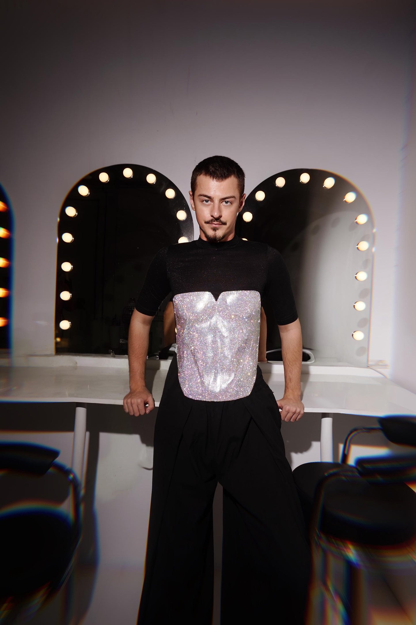 Men’s silver corset top Rhinestone