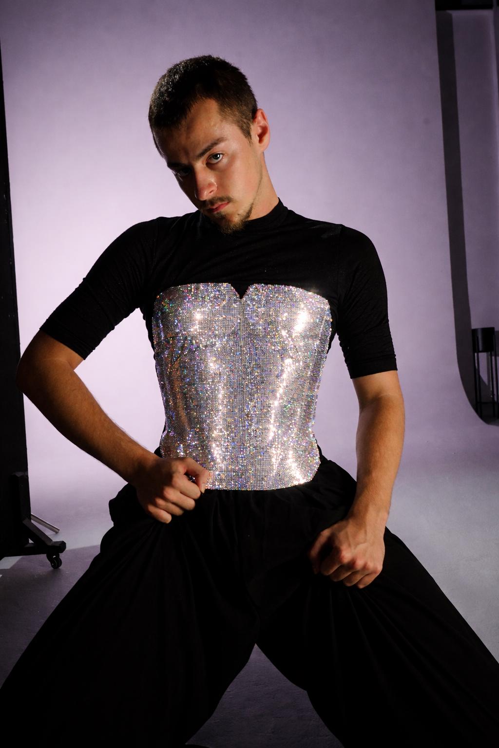 Men’s silver corset top Rhinestone