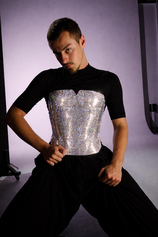 Men’s silver corset top Rhinestone