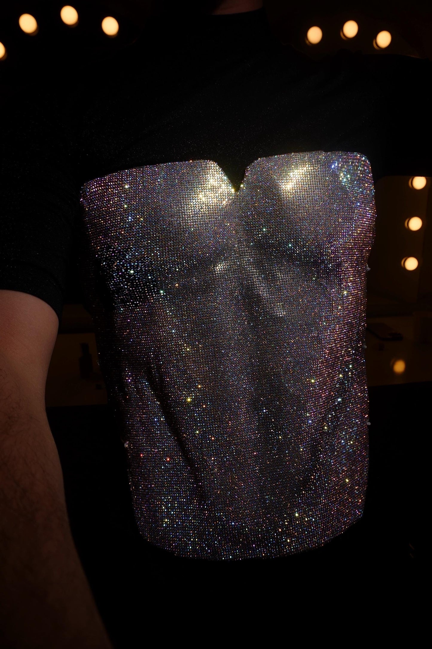 Men’s silver corset top Rhinestone