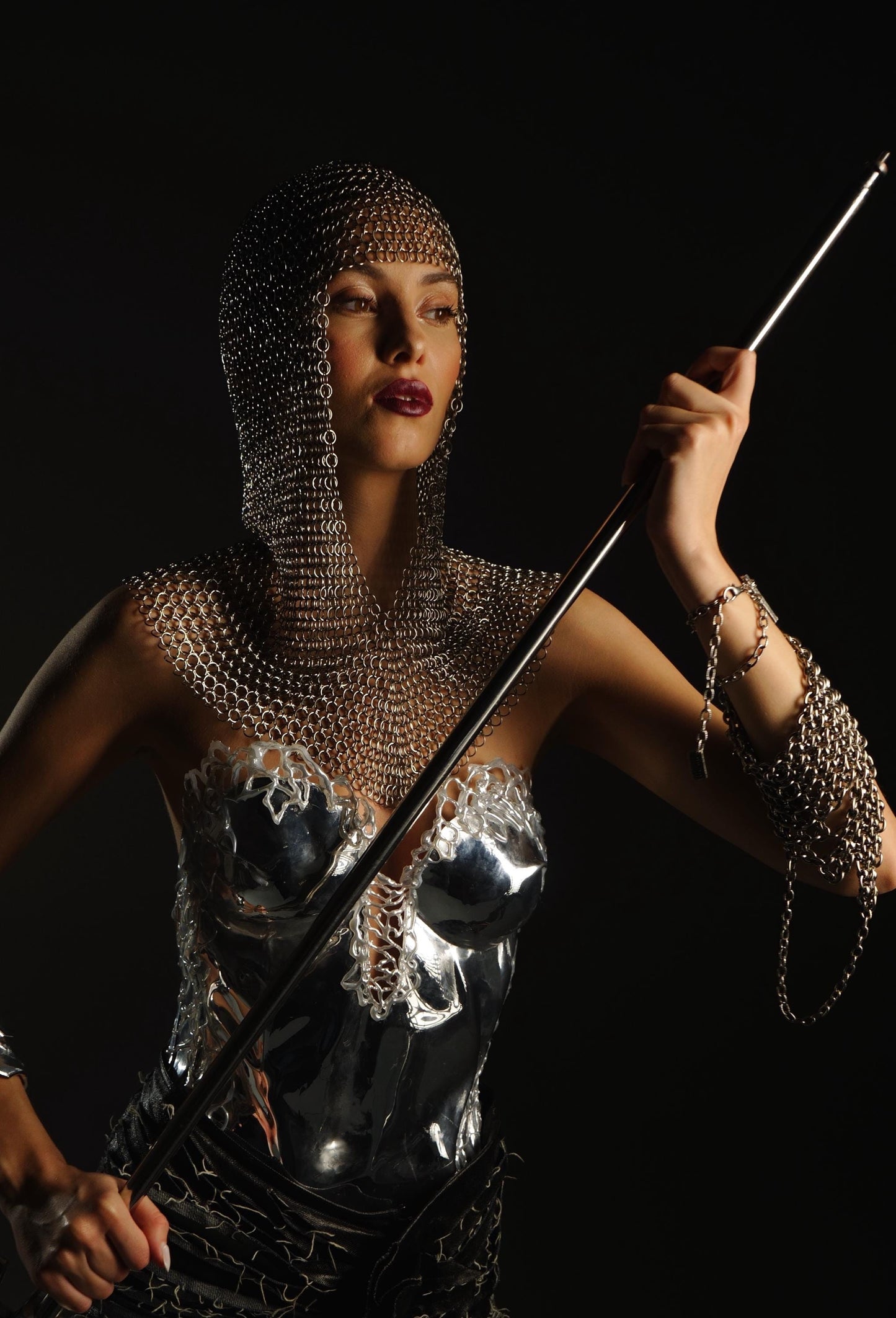 Silver chainmail headpiece