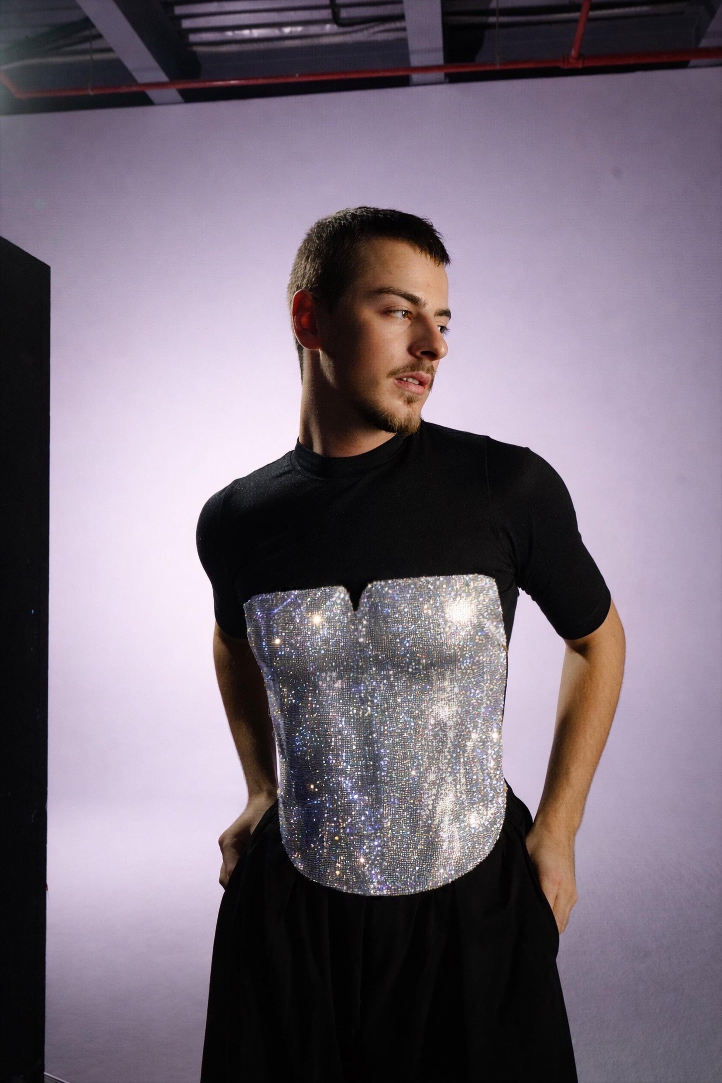 Men’s silver corset top Rhinestone
