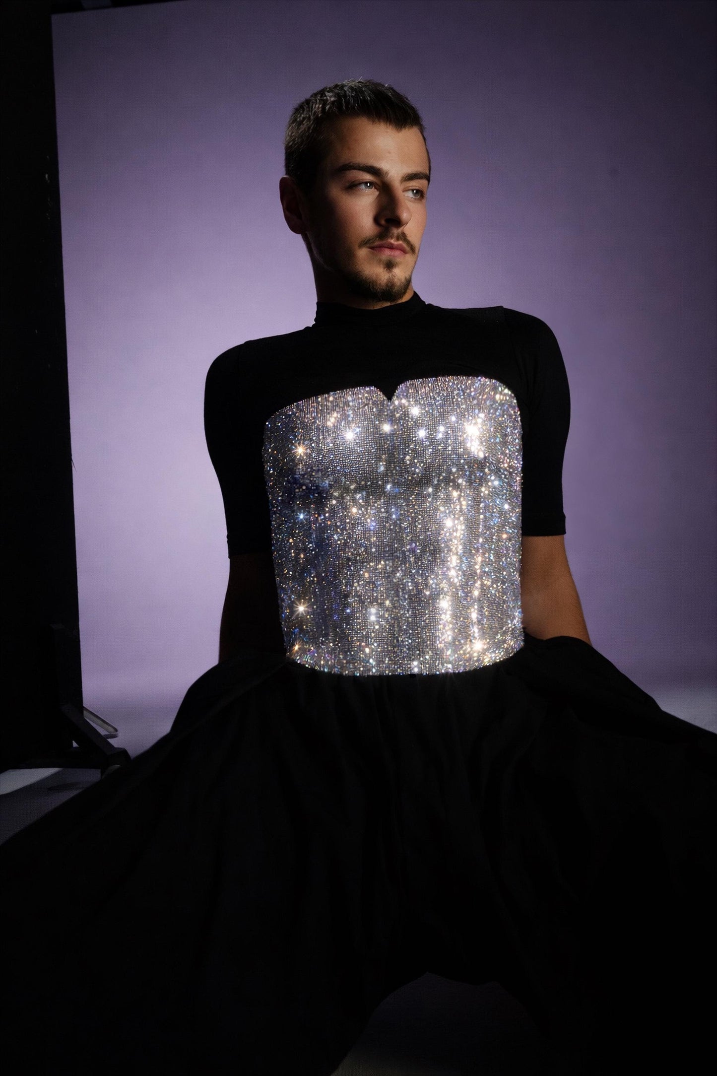 Men’s silver corset top Rhinestone