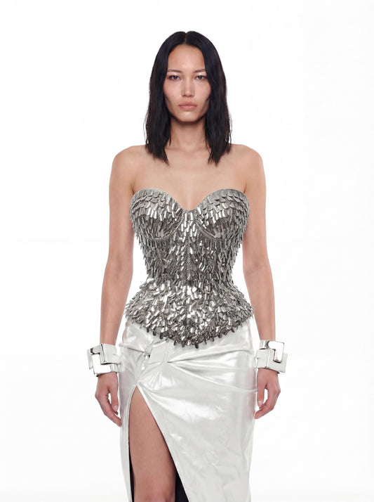 chrome corset dress Strapless Sweetheart Long Corset Prom Dress with Beads Gold / 2
